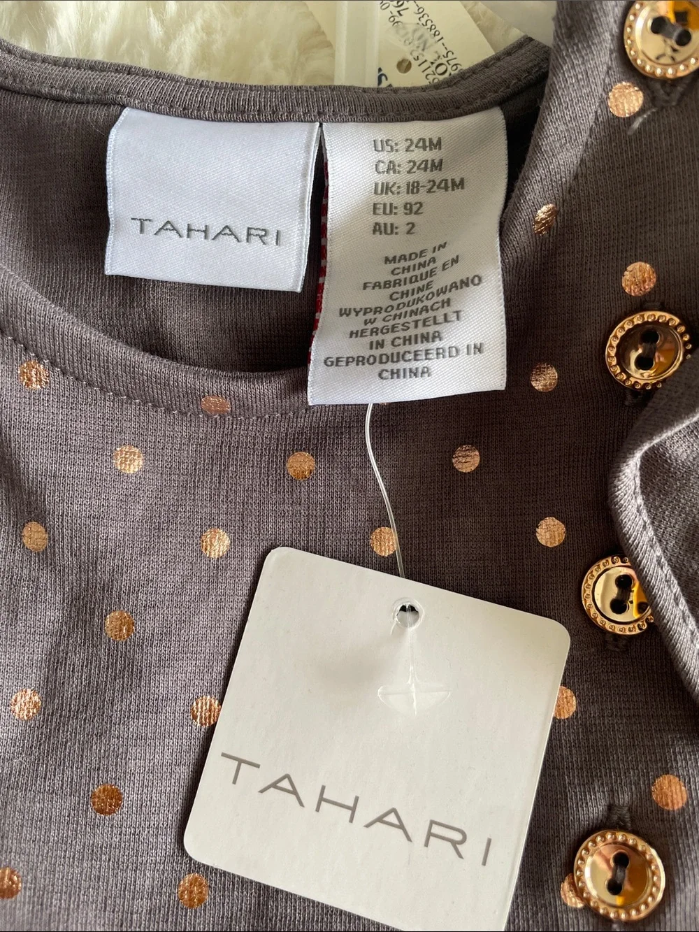 Tahari Grey with Gold Rose Polka Dots and Ruffle Shoulders set